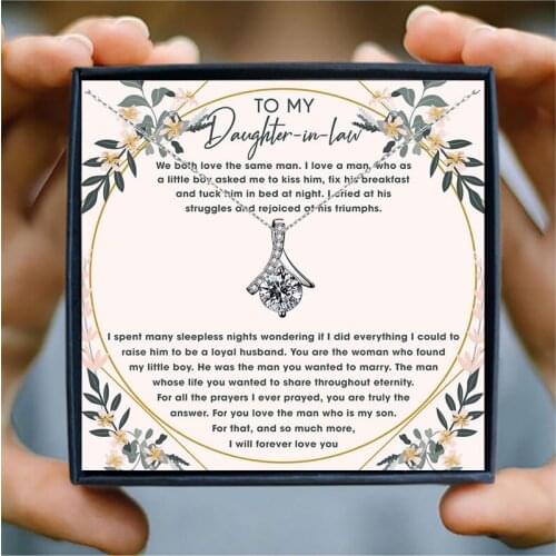 To My Daughter in law Crystal Necklace for Women Round Small AAA Zircon High Quality Pendant Necklace Family Jewelry Gift