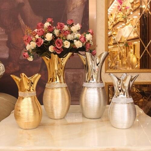 Golden Brushed Ceramic Open Vase Luxury European Vase Hotel Restaurant Wedding Decoration Nordic Tabletop Decorations Cabinet