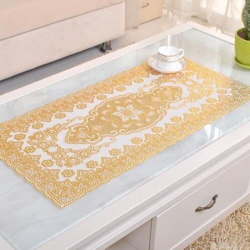1PC European Coffee pad lace gilded placemat PVC table cloth waterproof anti-ironing soft plastic for Home Table Decoration