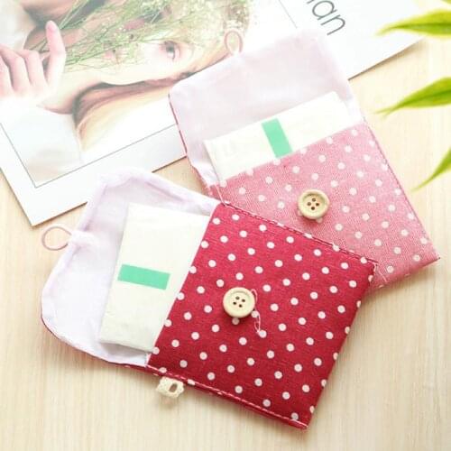 1PCS Dot Cotton Linen Sanitary Pad Bag Large Capacity Aunt Towel Bag Button Open Sanitary Napkin Storage Bag
