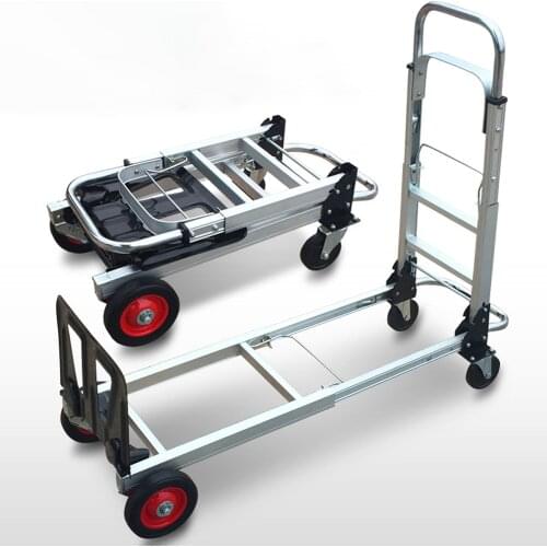 100KG Car Roll Luggage Cart Portable Luggage Trolley Folding Hand Truck Mute Flat Heavy Duty 4-wheel Foldable Shopping Cart