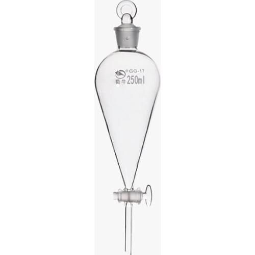 2pcs/pack Lab 250ml pear-shaped separatory funnel with ground-in glass stopper for school experiment
