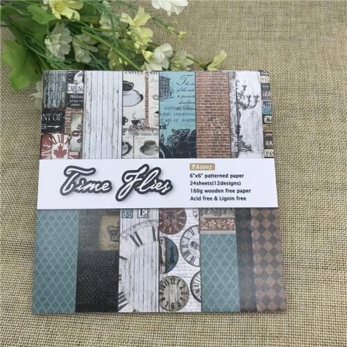24sheet 6"X6" Time Flies background Garden patterned paper Scrapbooking paper pack handmade craft paper craft Background pad