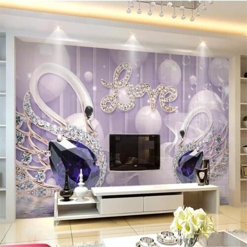 Beibehang Custom wallpaper 3d LOVE Swan jewelry background wall 5d papel de parede decorative wallpaper 8d crystal bump murals