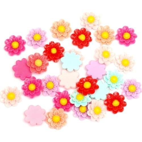 50Pcs Mixed Flower Resin Decoration Crafts Beads Flatback Cabochon Scrapbook DIY Embellishments Accessories