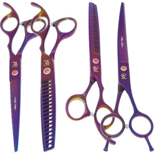 7" Dog Grooming Scissors Forceps Comb Pets Hair Trimmer Japan 440c Straight Curved Cutting Tijeras Animal Thinning Shears B0022A