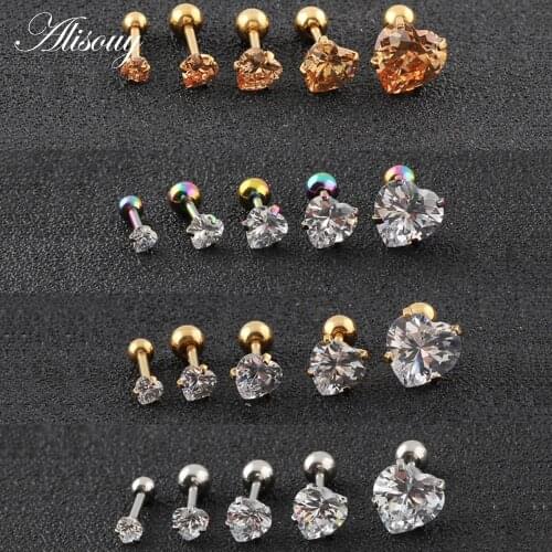 Alisouy 1 pair female stud earrings with Love shape crystal ear jewelry for women Titanium CZ stone ear plug for women