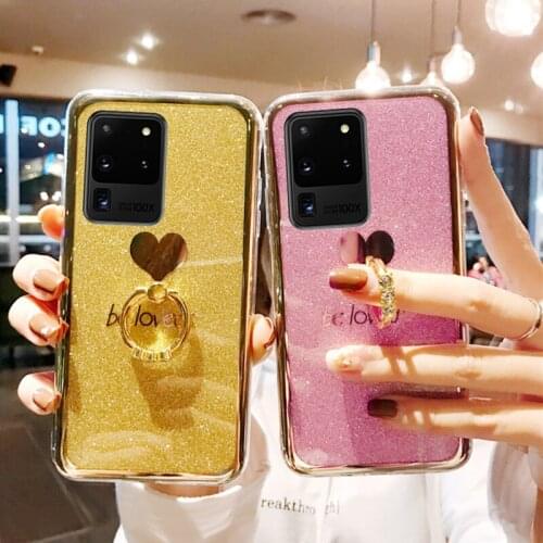 Glitter Bling Soft Case For Samsung Galaxy A01 A11 A21 A31 A41 A51 A71 A81 A91 A30 A50 S10 S20 Ultra Cover Diamond Ring Holder