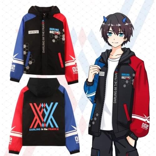 Darling in the Franxx Zero Two 02 Zipper Hoodie Jacket Long Sleeve Hooded Coat Anime Tops Cosplay Costume