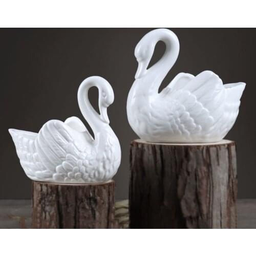Home Decorations Creative White Swan Ceramic Flower Pot Multifunction Candlestick Sundries Storage Organizer Decor Ornament Gift