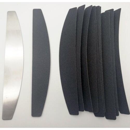 Double Sided Halfmoon Nail File Calluses Remover Manicure Stainless Steel Handle Sand Paper with 10 pcs Replacement Sand Paper