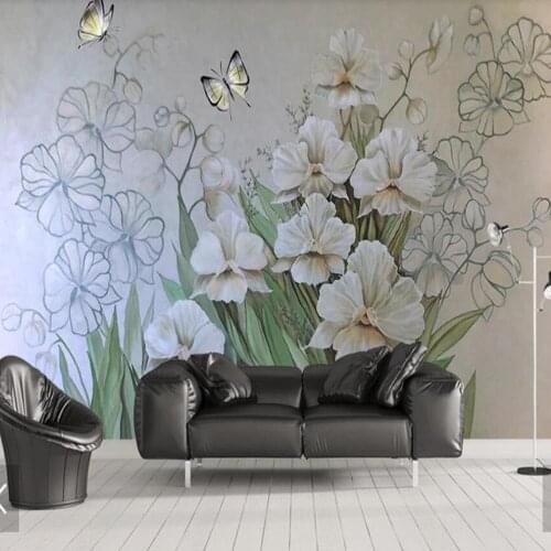 European Stereo Oil Painting Flower Wallpaper Mural 3D Printed Photo Wall Murals Wall Decor White Floral Murals Custom