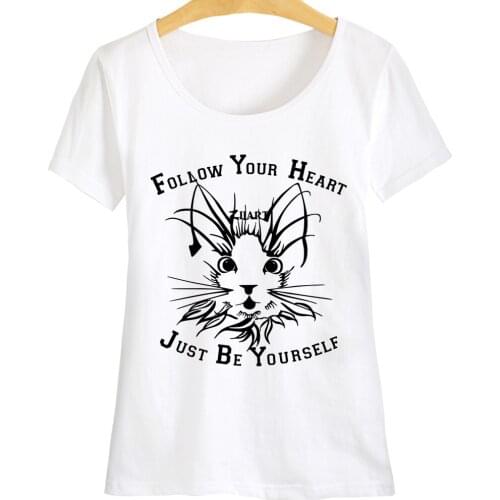 Cartoon Cat Just Be Yourself Follow Your Heart Cotton Girl Woman Short Sleeve T Shirt Couple Clothes Summer ZIIART