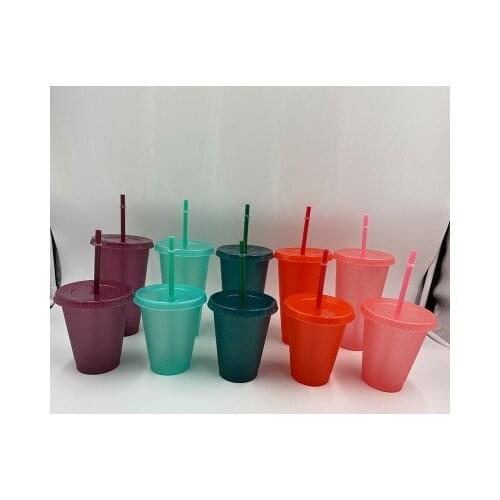 Bottle Coffee Cup Straw Cup with Wide Mouth Lid Fixing Ring Shine Glitter Reusable Water Reusable Plastic Cups