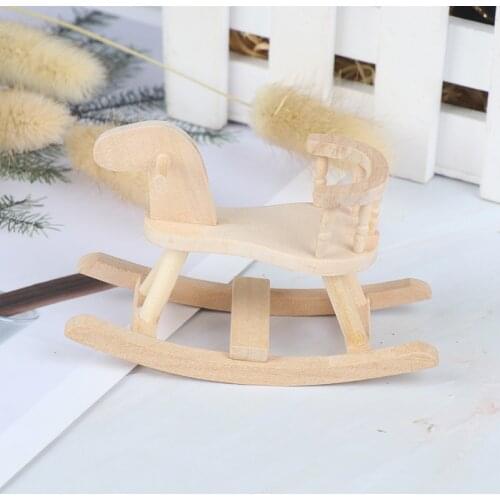 Dollhouse Miniature Wooden Rocking Horse Chair Nursery Room Furniture 1:12 Doll House Accessories Toys for Children