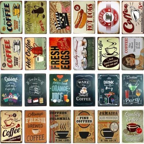 Coffee menu Metal Sign vintage coffee signs kitchen decor cafe posters wall stickers for girls