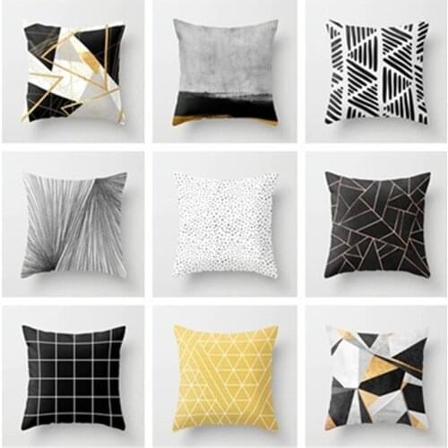 2021 New Creative Ink Blue Geometric Landscape Pillow Peach Skin Velvet Pillow Car Sofa Cushion Pillowcase