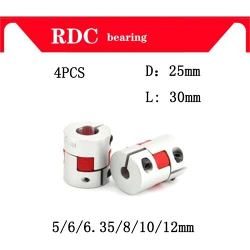 High quality 4 PCS XB Coupler Aluminium Plum Flexible Shaft Coupling D25L30 Motor Connector Flexible Coupler 5/6/6.35/8/10/12 mm