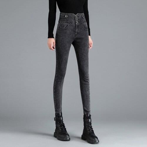 Voorjaar Enkele Breasted Jeans Vrouw Hoge Taille Stretch Skinny Potlood Broek Dames Enkellange Denim Broek Slanke Mujer Pantalon