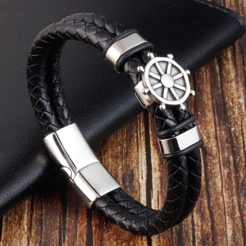 LAMEMDEE Genuine Leather Bracelet for Men Punk Braided Rope Stainless Steel Magnetic Button Male Bracelet Jewelry Birthday Gift