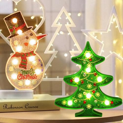 DIY 5D Christmas Diamond Painting kit with LED Light Snowman Xmas Tree Full Drill Crystal Paint Xmas Gift Child Adult Home Decor