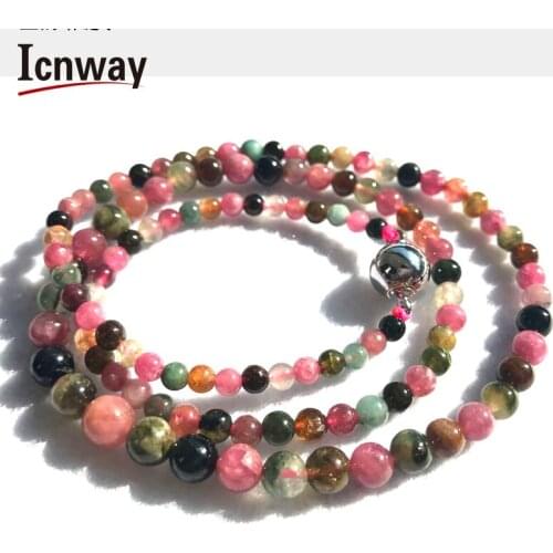 Natural Round Tourmaline 3-8mm 17inches DIY Jewellery necklace GP clasp Wholesale