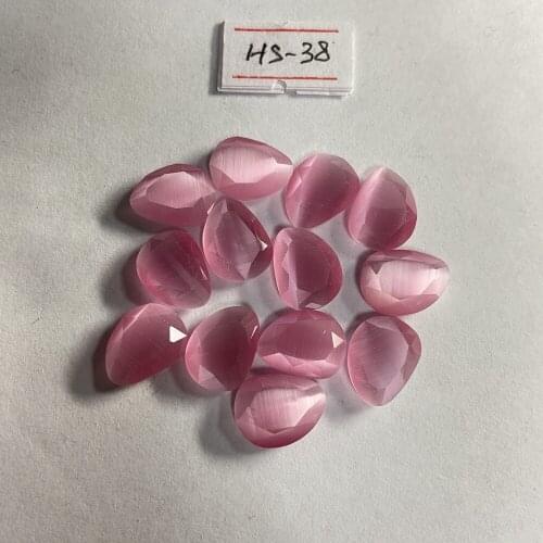 Fancy shape 11*13mm 10pcs Lab Created White Pink Cat eye stone double checker cut loose gemstone for necklace pendant making