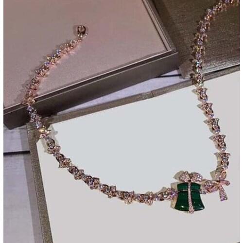 New brand party jewelry nature malachite stone necklace rose gold cubic zirconia butterfly knot choker for women wedding jewelry