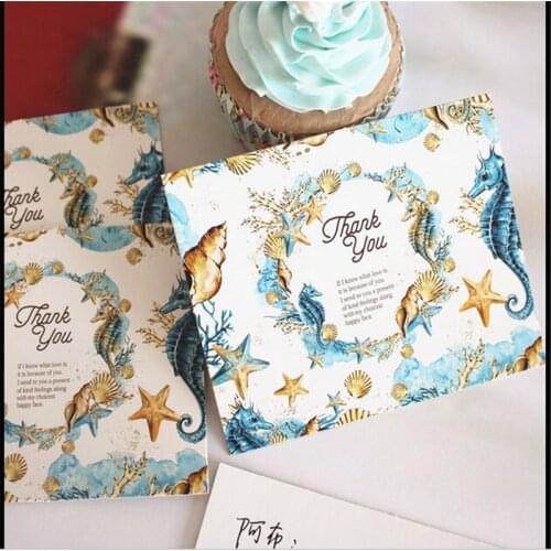 50pcs 10*8CM Starfish Seahorse Conch Shell Style Message Card Thanksgiving Gift Greeting Card Blessing Card Invitation Postcard