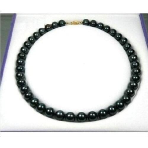 18" 9-10MM TAHITIAN NATURAL BLACK PEARL NECKLACE 14k/20 GOLD CLASP
