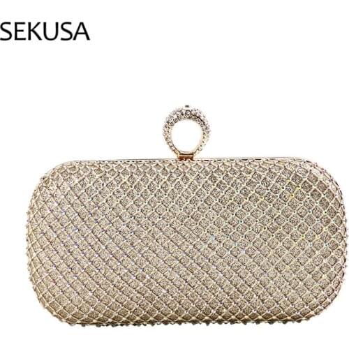 Finger Ring Diamonds Women Evening Bags Hollow Style Party Holder 2021 Banquet Ladies Handbags Purse Bags