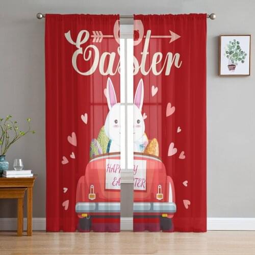 Easter DayS Car Heart Rabbit Tulle Sheer Window Curtains for Living Room Kitchen Children Bedroom Voile Hanging Curtain