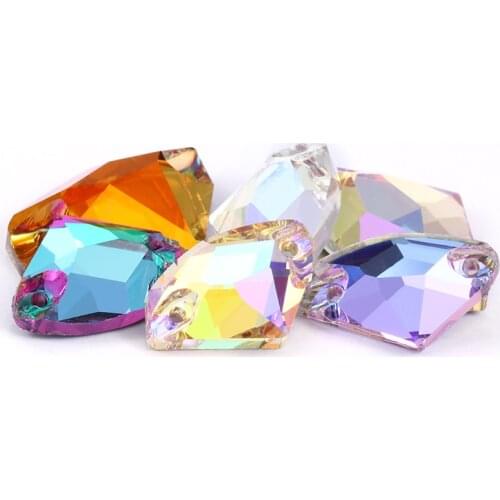 Iridescent Colorful Hatchet Shaped K9 Glass Rhinestones Strass Crystal Fancy Stones Sew On Clothing Crafts Jewelry Accessories