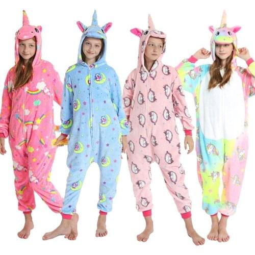 Unicorn Onesies Adult Kids Cartoon Panda Lion Fox Pyjamas Kigurumi Animal Pajamas Winter Couple Sleepwear Family Cosplay Costume