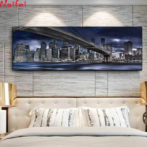 Full Square Round Diamond Painting Bridge 5D NEW YORK DARK NIGHT Diamond Embroidery Cross Stitch Home Decoration Diamond Art
