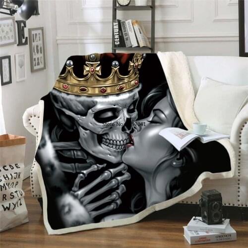 Bedding Outlet Skull Plush Blanket Sherpa Blanket Gothic Bedding Black White Mystic Bed Blanket For Boy Mantas De Cama style