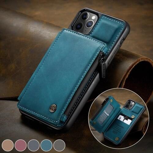 Anti-fall Retro Leather Back Case For iPhone 12Pro 11 Max Wallet Card Slot For iPhone SE 12 mini 11 X S XR 7 8 Zipper Back Cover