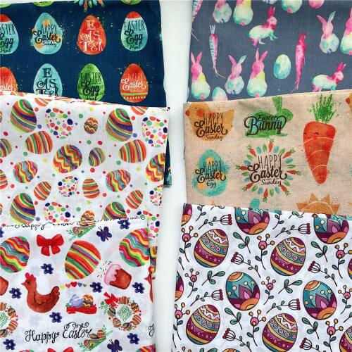 Happy Easter Egg Rabbit Polyester Cotton Sewing Quilting Fabrics Needlework Material DIY Handmade Cloth Festival decoration