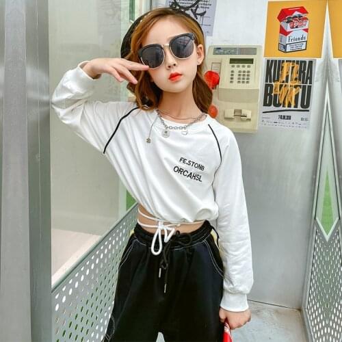 Girls Cropped Long-sleeved Top 2021 Springs Kids Long Sleeve T Shirt Tank Top Child Letter Jogger Streetwear T Shirt