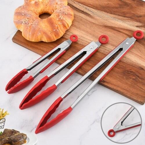 Silicone BBQ Clip Salad Bread Grilling Frying Tong Non-Stick Barbecue Stainless Steel Cooking Tools Kitchen Accessories