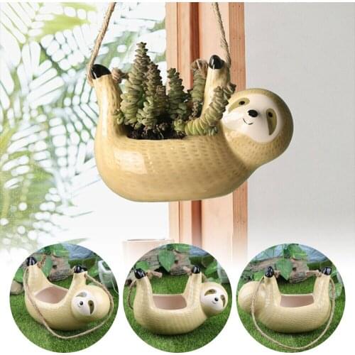Nordic Wall Hanging Ceramic Vase Cute Sloth Shape Flower Pot Scindapsus Succulent Plant Flower Pot Home Garden Decoration