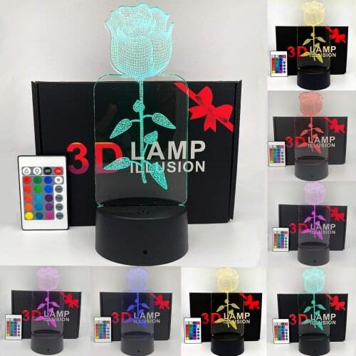 3D LED Illusion Lamp Light, Rose Anime Night Light Lamp 16 Colors Change with Remote,Valentines Day Present/Birthday/Room/Party