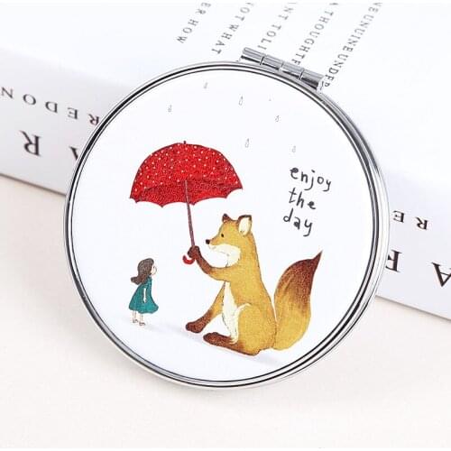 Makeup Magnifying Glass 2X Leather Mirror Folding Portable Magnifying Glass Ladies Makeup Mirror Custom Pattern Makeup Mirror