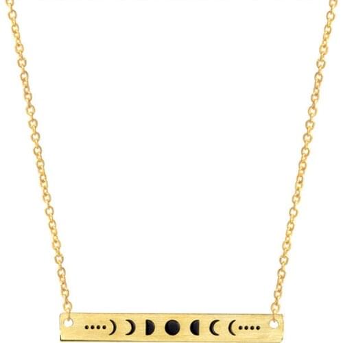 GORGEOUS TALE Stainless Steel Geometric Bar Pendant Moon Necklace Vintage Long Bar With Lunar Eclipse Map Necklace for Women