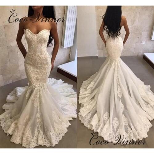 W0643 Sweet Heart Neckline Europe America Quality Mermaid Wedding Dress 2020 New Pearls Beaded Lace Appliques Wedding Dresses