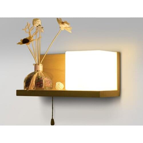 Japanese Bedside Wall Lamp LED Bedroom Simple Solid Wood Creative Living Room Hotel Aisle Bedside Lamp