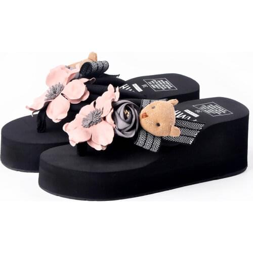 Women Summer Slippers New Slope Heel Flip Flop Fashion Flower Sandal Beach Slippers Heightening Breathable Waterproof Balanced