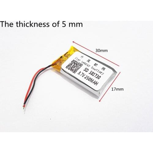 10pcs 3.7V 250mAh 501730 Lithium Polymer Li-Po li ion Rechargeable Battery cells For Mp3 MP4 MP5 GPS mobile