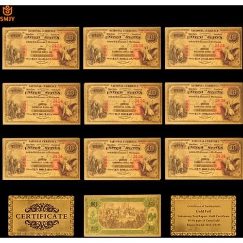 10Pcs/Lot New Product 2018 For US 1987 $10 Dollar Money in 24k Gold Plated Banknote Bill Collection And Souvenir Gift