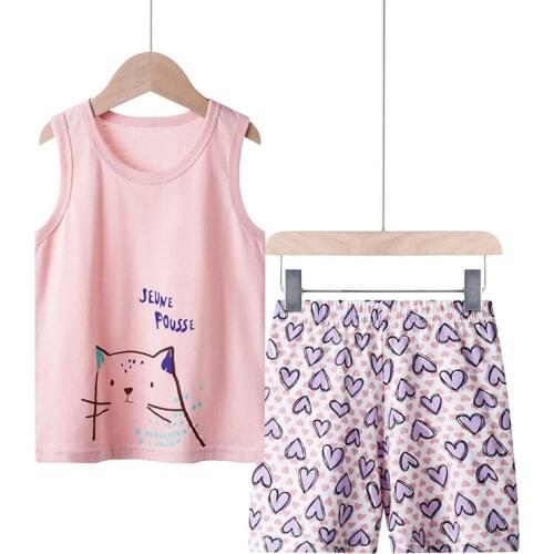 2021 summer childrens pajamas fashion childrens vest suit boys and girls sleeveless short-sleeved two-piece pajamas series